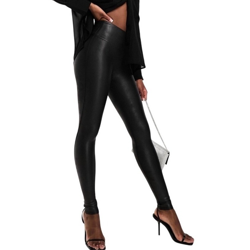 Spanx Faux Leather Leggings Very Black High Waisted Shaper Small